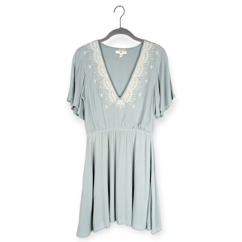 BP. Icy Blue Embroidered Crepe Skater Dress‎ S Coquette Cottagecore Angelcore